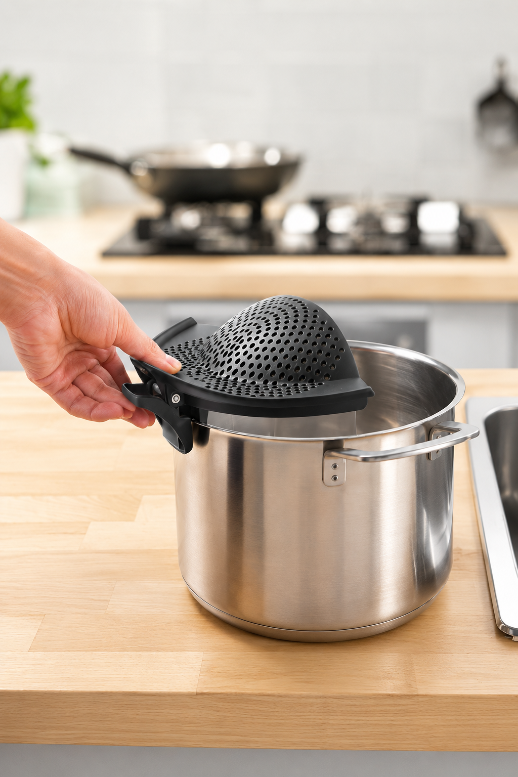 Clip-On Silicone Pot Strainer – Universal Heat-Resistant Pasta & Vegetable Drainer