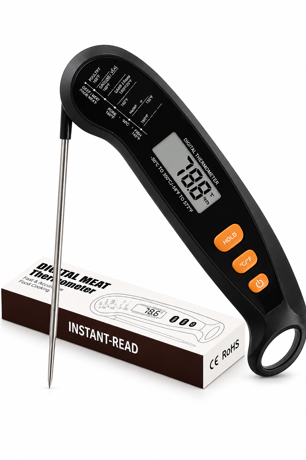 Instant-Read Digital Meat Thermometer – Fast & Accurate Food Temperature Probe